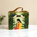 Beautiful Woman In Window Suitcase Style Wooden Purse