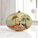 Indian Peacock Printed Oval Clutch