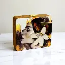 Multicolour Boho Woman Round Corner Wooden Purse