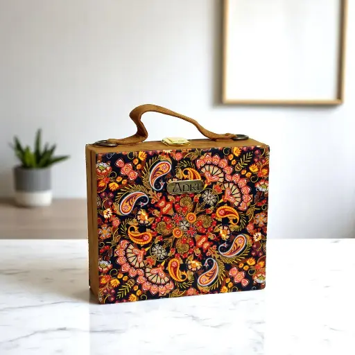 [Mandala Art Printed Suitcase Style Wooden Purse] Mandala Art Printed Suitcase Style Wooden Purse