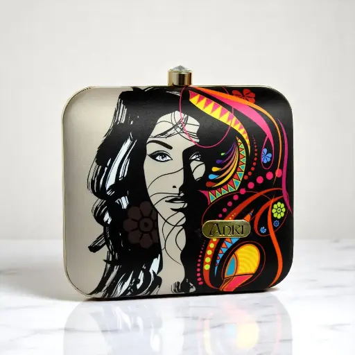 [Boho Lady With Colours Printed Clutch] Boho Lady With Colours Printed Clutch
